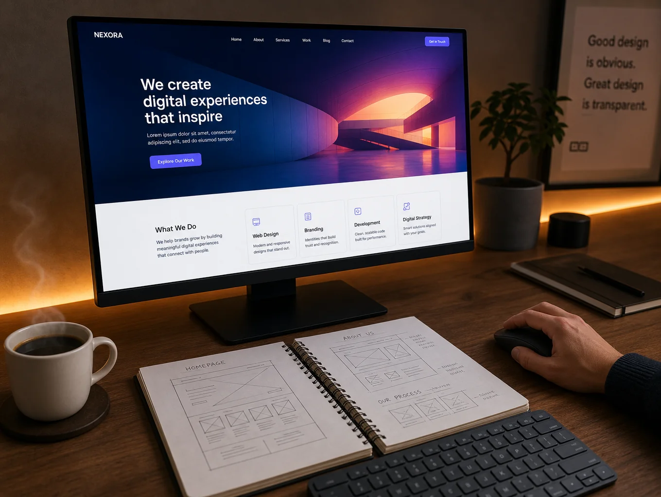 Schematische Darstellung eines strukturierten Webdesign-Layouts